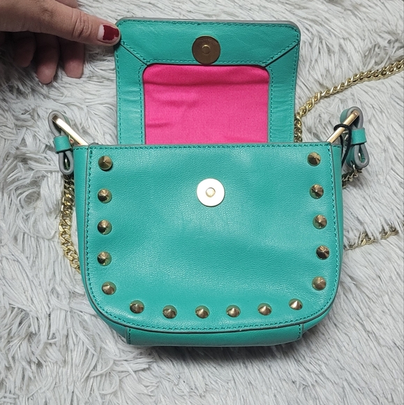 NWT Brian Atwood Turquoise Leather Purse w/ Magenta Lining - Picture 2 of 16